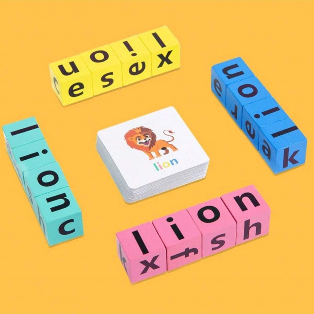 Board Game For Kids - 子供用アルファベットスペルボードゲーム、16文字ブロック+40枚の単語カード、家族向け英語啓発教育玩具、家族の集まりやギフトに最適。