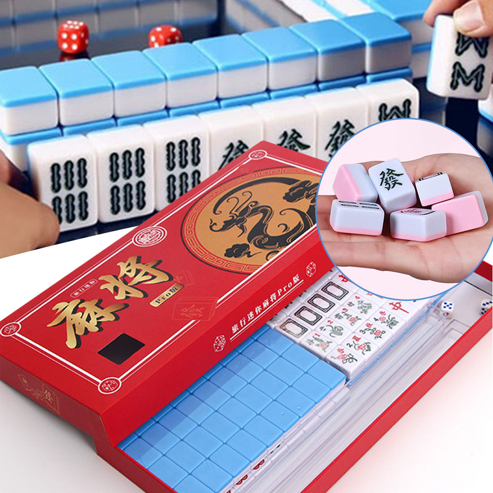 Board Game Review - ポータブル旅行ミニ麻雀セット旅行麻雀セット収納ボックス付き落下防止ボードゲームおもちゃ家族の集まり用