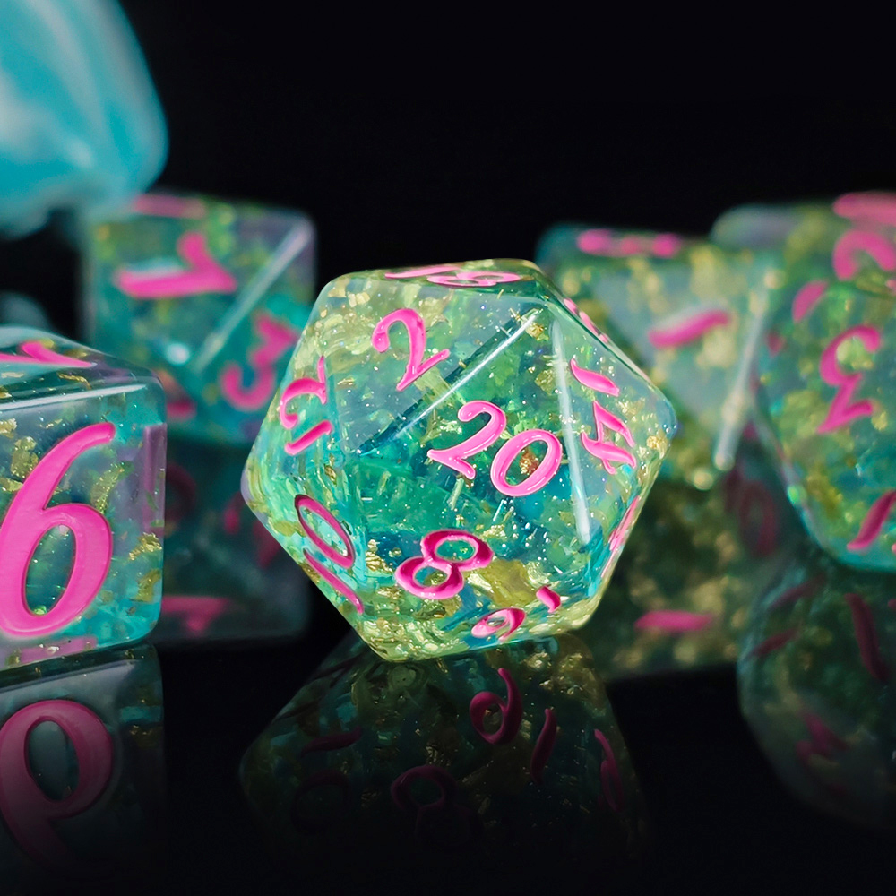 7個/セット 光沢のある箔入り樹脂製ダイスセット DND R - Board Game Dungeons And Dragons のレビューと価格